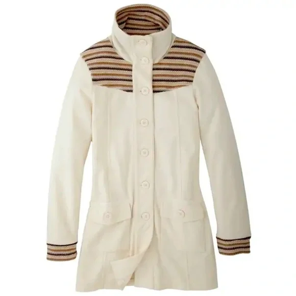 PRANA Women's Rowen Jacket Cream Waffle Knit Yoke Mid Length Fleece Coat Size S - Picture 1 of 12